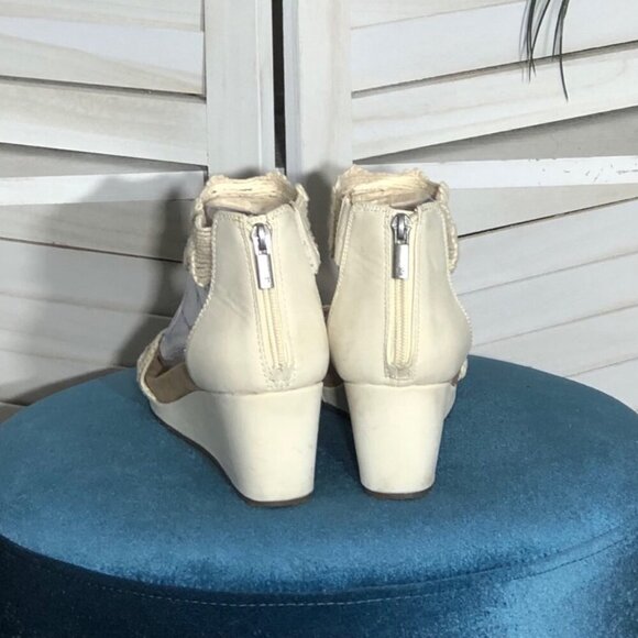 Lucky Brand Wedge Sandal Boho-Chic Macramé Strap Back Zipper Closure Cream 8.5 - Picture 5 of 13